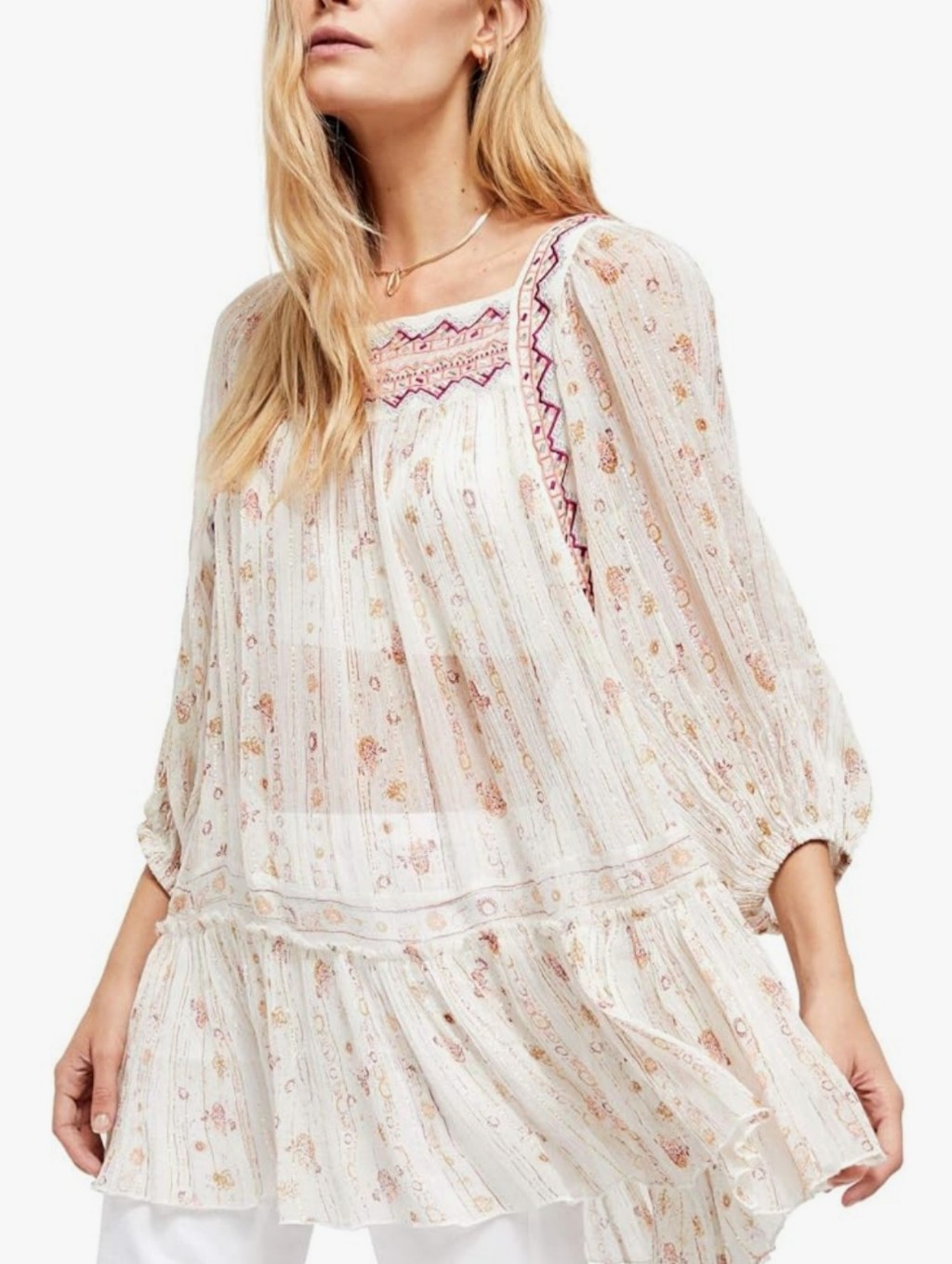 Free People Dance Magic Floral Tunic Top In Ivory Combo Women's Size Medium